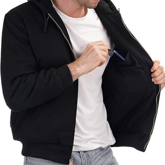 Men's L Heavy Duty Black Loose Fit Quilted Lined Workwear Waterproof Hooded NWT - Picture 6 of 7